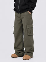 カーゴ ドローストリング ワイド コットン パンツ(khaki)