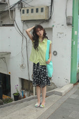 Vintage String Pintuck Shirts - Lime Green
