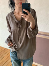 26FW★ [BAONHAUS] Muon Shirring Ribbon Blouse