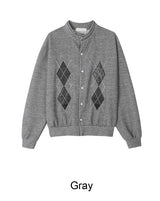 Scent Leather Patch Argyle Cardigan