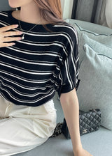 Say Boat-Neck Roll-Up Stripe Knit