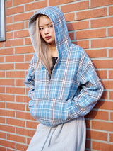REVERSIBLE CHECK HOOD ZIP-UP GREY