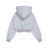 SW LOGO CROP ZIP UP HOODIE - WHITE MELANGE