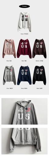 4US Heart American Flag 2way フード付きジップアップ