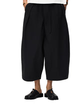6CRAYON Black French Lotus Waist Drawstring Wide Leg Casual Shorts