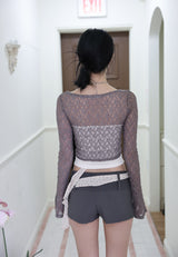 V-neck crop lace T (3color)