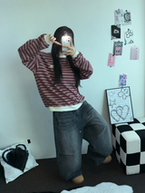 ストライプパッチスウェットシャツニット 🖤❤2COLOR