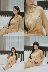 gold silk dot pajama set
