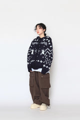 ノルディックニットフードジップアップ