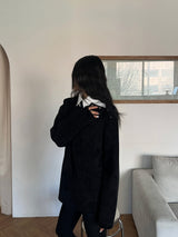 [UNISEX] オーバーフィット ベロア オフショルダー ダブルスナップボタン ロングスリーブ ニットT(4 colors)