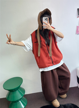 FLEECE LAYERED VEST ZIP UP💚💙🖤🧡4COLOR