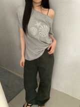 Fabian Beads Off-Shoulder T-Shirt