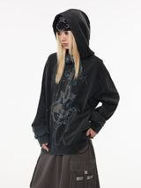 Ripped retro baggy hooded sweatshirt