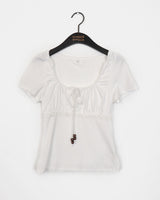 Kuro Vintage Shirring Lace Short-Sleeved T-Shirt