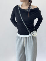 Getz Halterneck Shirred Drape Contrast Long Sleeve T-shirt
