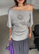 SHELL SHIRRING OFF TEE