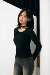 LISE SHIRRING TOP / BLACK