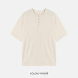 ワッフルヘンリーネックハーフTシャツ