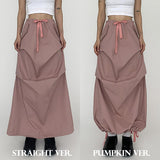 Ponun Wide Ribbon Strap Side Pintuck Long Skirt