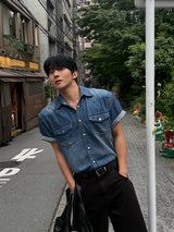 Ron western denim short-sleeved shirt