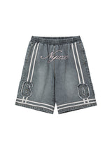 BASKETBALL DENIM HALF PANTS (GREY)