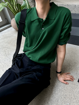Three-Button Collar Short Sleeve Knit