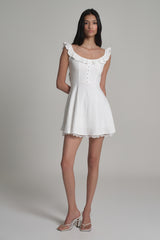 Whipped Frill Lace Dress, White