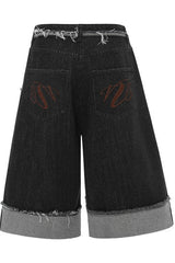Cuffed Hem Denim Shorts
