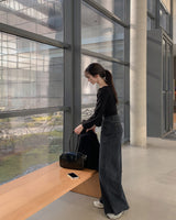 フリースワイドデニムパンツ