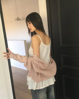 ナークルツイストリボンストリングニットカーディガン