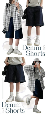[S~XL] Haute Stitch Saint-Ji Denim Half-length Shorts