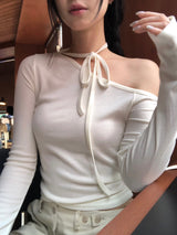 ワンショルダーリボンTシャツ