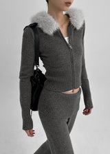 [MADE] Eriki Fur Trimming Knit Zip-up (Set Available)