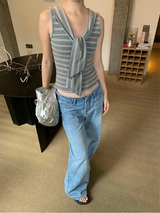 グレー ストライプ ストラップ ノースリーブ Tシャツ