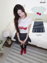 レッドチェリーラウンドソフトショートスリーブTシャツ