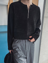 Otsi Ribbed Zipper Henley Neck