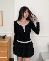 Newz Two-Tone Halter Layered Long Sleeve