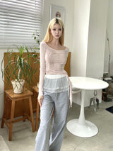 1467. Lace sk layered sweat long pt (3color)