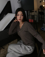 Stripe Button Slim Fit Knit