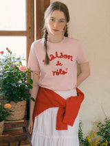 MAISON DE ROLA エンブロイダリーTシャツ ピンク