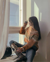 Fleece wide denim pants