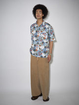 Short-sleeved pure cotton vintage casual floral shirt with texture effect