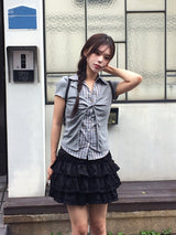 ソレン チェック シャツ レイヤード ツイスト ショート スリーブ Tシャツ