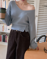 2WAY Off Shoulder Deep V-neck Knit (8color)