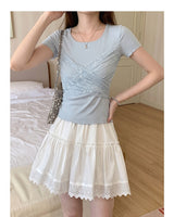 フレンチ インスパイアード レース パネル レースアップ Tシャツ