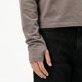 Fingerhole Crop Hooded Long Sleeve Melange