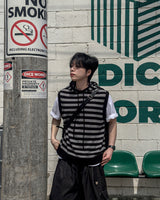 Broad Stripe Knit Hoodie Vest