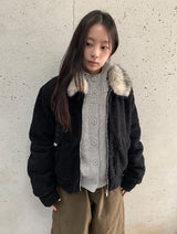 サンポリキルティドブークレファーカラーショートジャケット