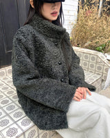 プロンフリースハーフネックミディファックスファーコートジャケット