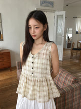 26SS★ [BAONHAUS] Korine Flower Shirring Sleeveless Blouse